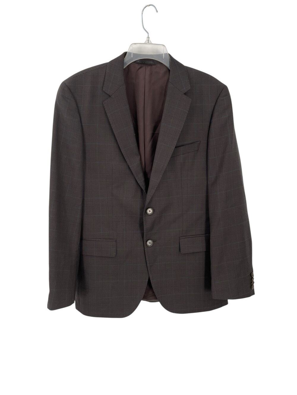 Hugo Boss Super 100 Blazer Jacket Virgin Wool Brown Blue Plaid Size 38R
